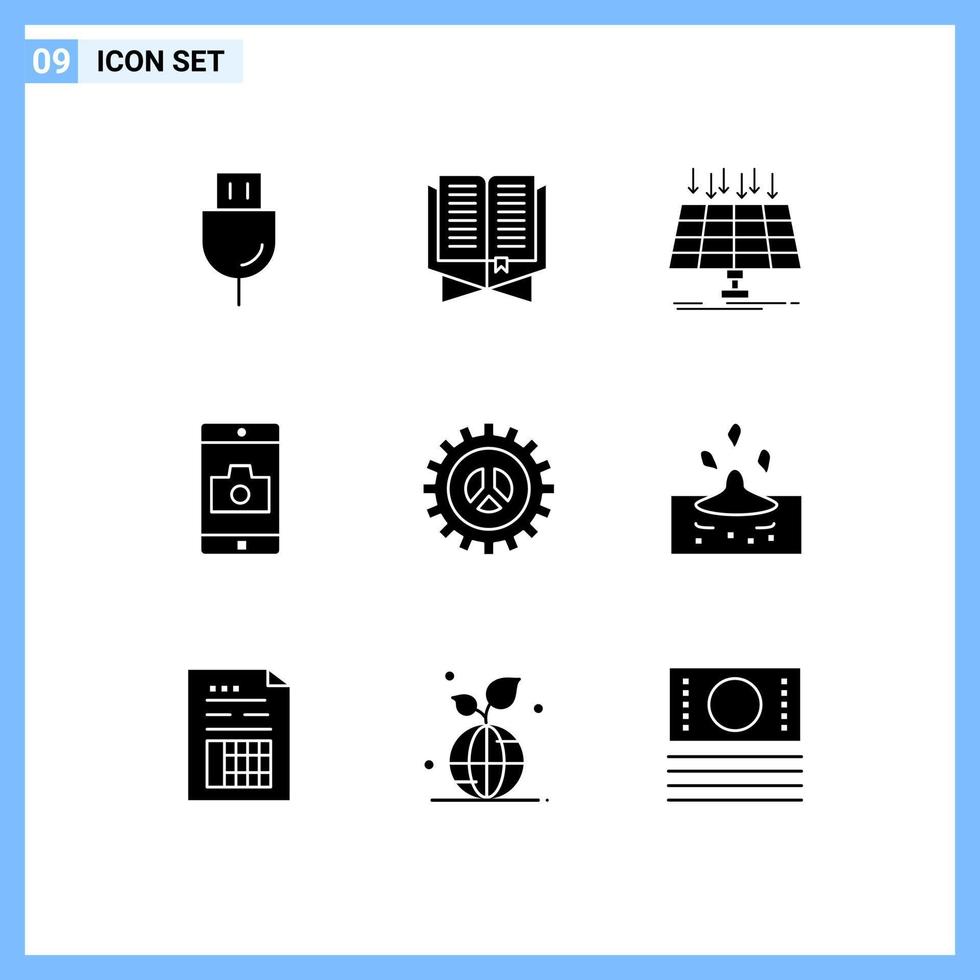 Pack of 9 Modern Solid Glyphs Signs and Symbols for Web Print Media such as mobile application application ramadhan smart city energy Editable Vector Design Elements