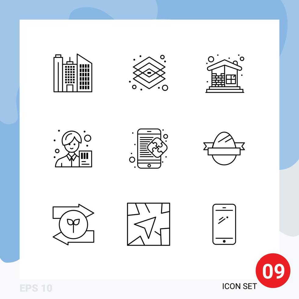 Modern Set of 9 Outlines Pictograph of female asian brick wall analyst wall Editable Vector Design Elements