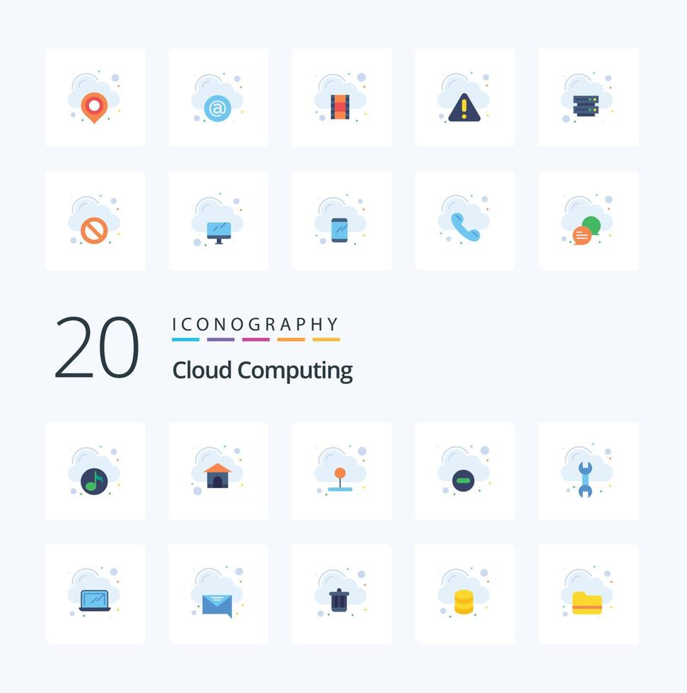 20 Cloud Computing Flat Color icon Pack like config delete cloud remove cloud vector
