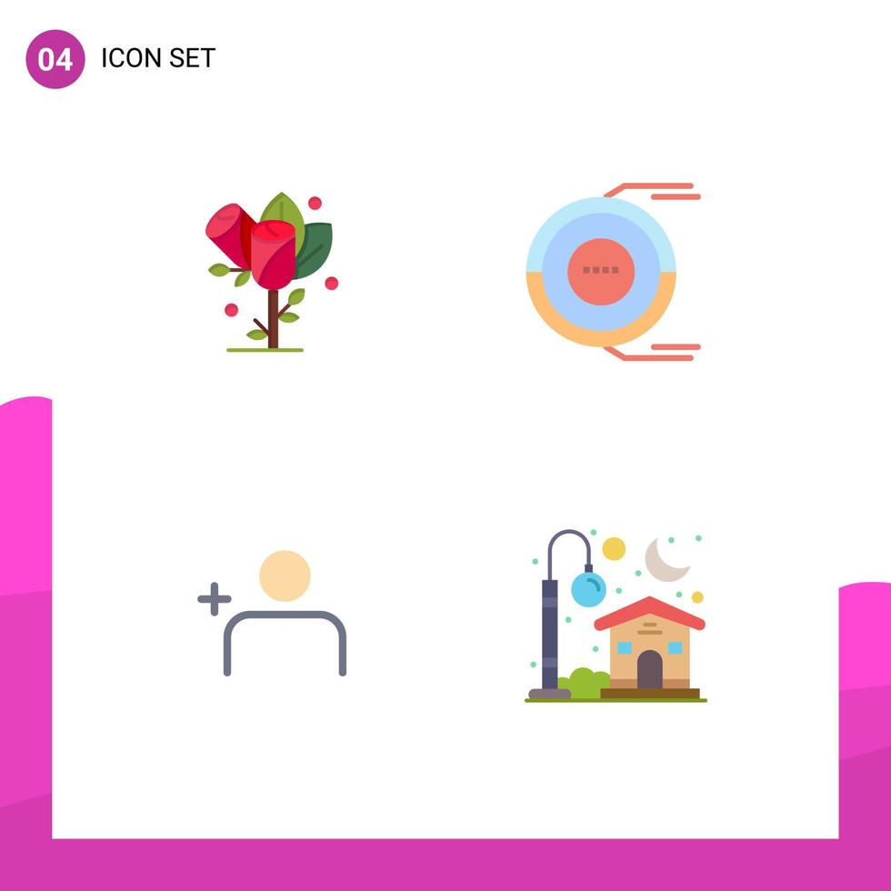4 paquete de iconos planos de interfaz de usuario de signos y símbolos modernos de flor descubrir personas diagrama de boda establece elementos de diseño vectorial editables vector