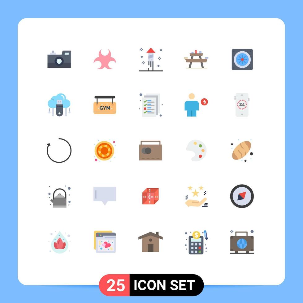 Universal Icon Symbols Group of 25 Modern Flat Colors of computer seat science park bench Editable Vector Design Elements