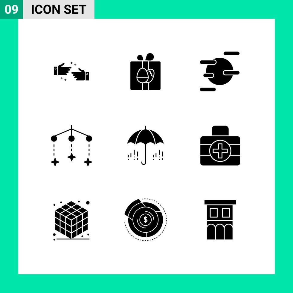 9 iconos creativos signos y símbolos modernos de lluvia de primavera ciencia paraguas elementos de diseño vectorial editables móviles vector