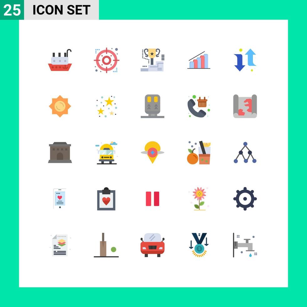grupo de 25 signos y símbolos de colores planos para los elementos de diseño vectorial editables del premio de progreso del informe de flecha vector