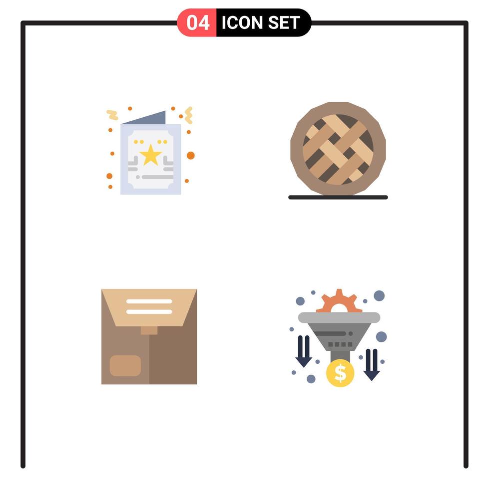 4 Universal Flat Icon Signs Symbols of card commerce xmas dessert package Editable Vector Design Elements