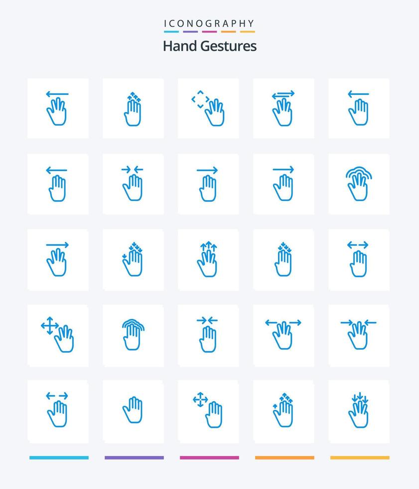 gestos manuales creativos 25 paquetes de iconos azules como la derecha. arriba. arriba. cursor de mano crup vector