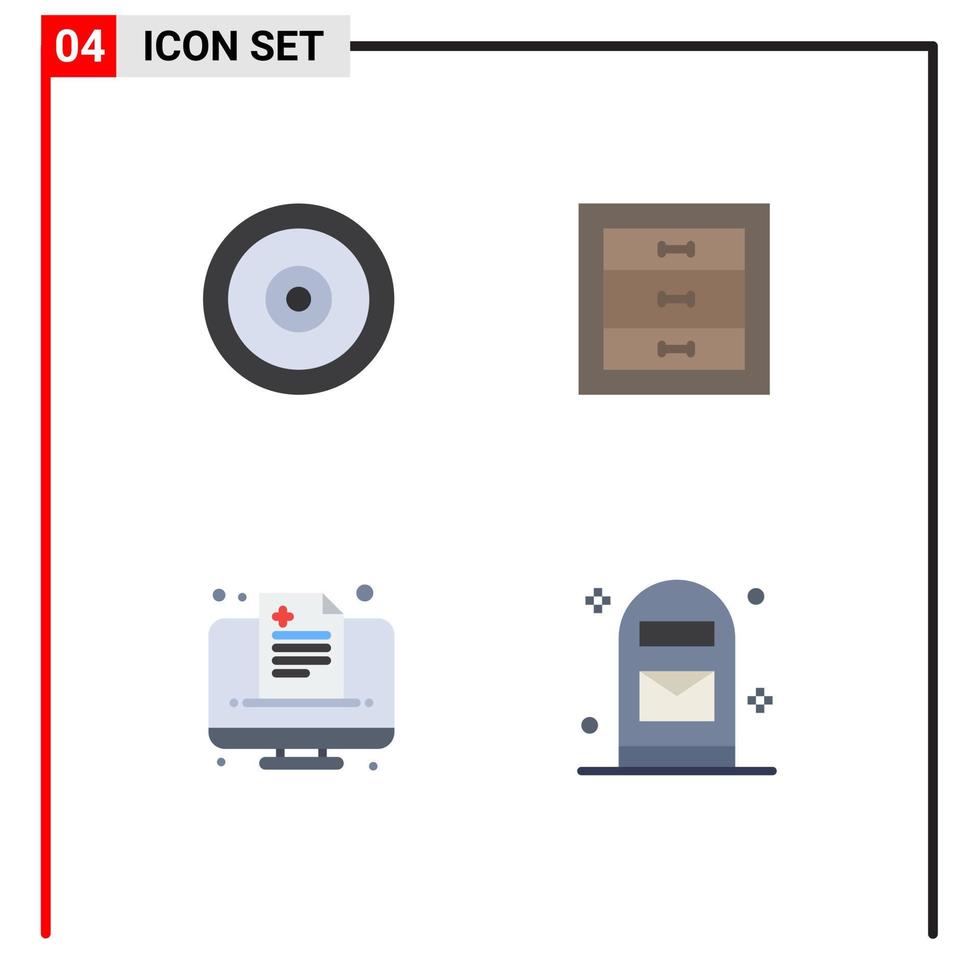 Paquete de iconos planos de 4 interfaces de usuario de signos y símbolos modernos del cajón web de atención médica móvil elementos de diseño de vectores editables en línea