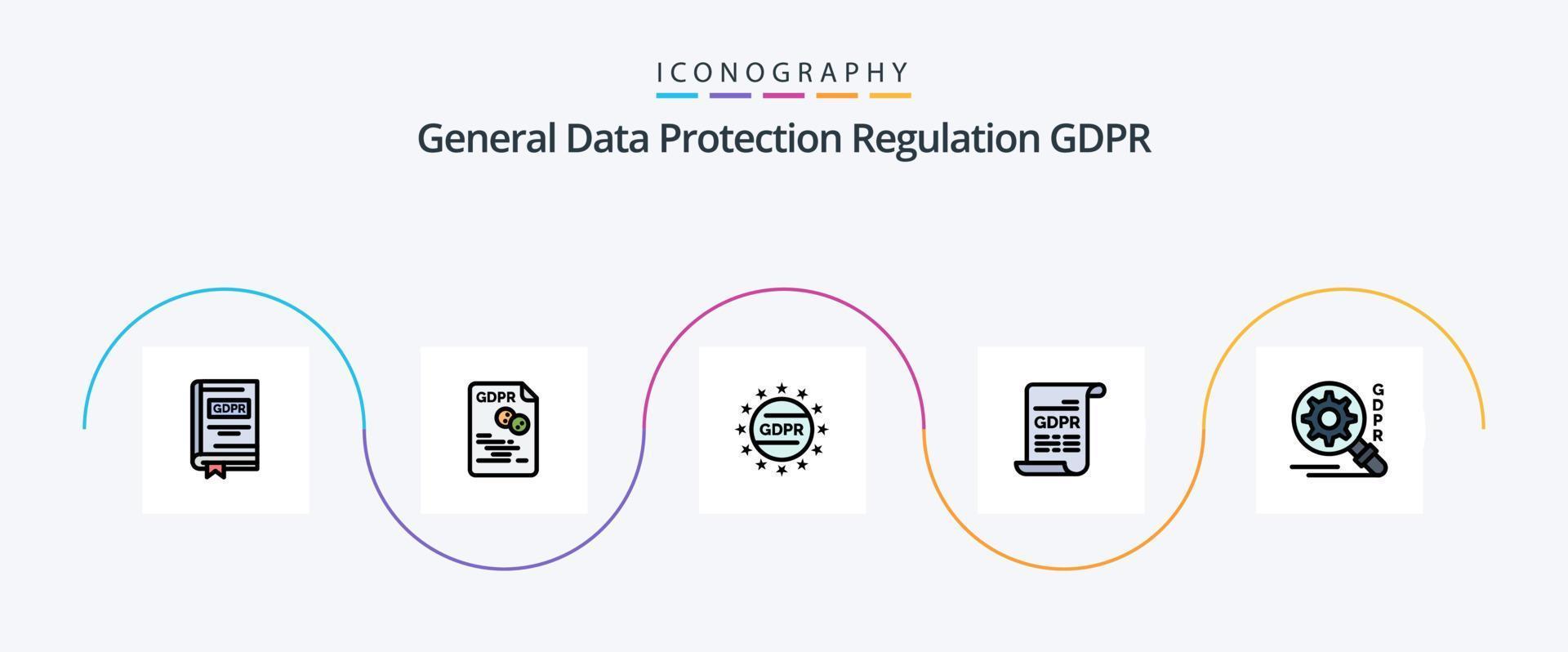 Gdpr Line Filled Flat 5 Icon Pack Including general data protection. form. gdpr. consent. privacy vector