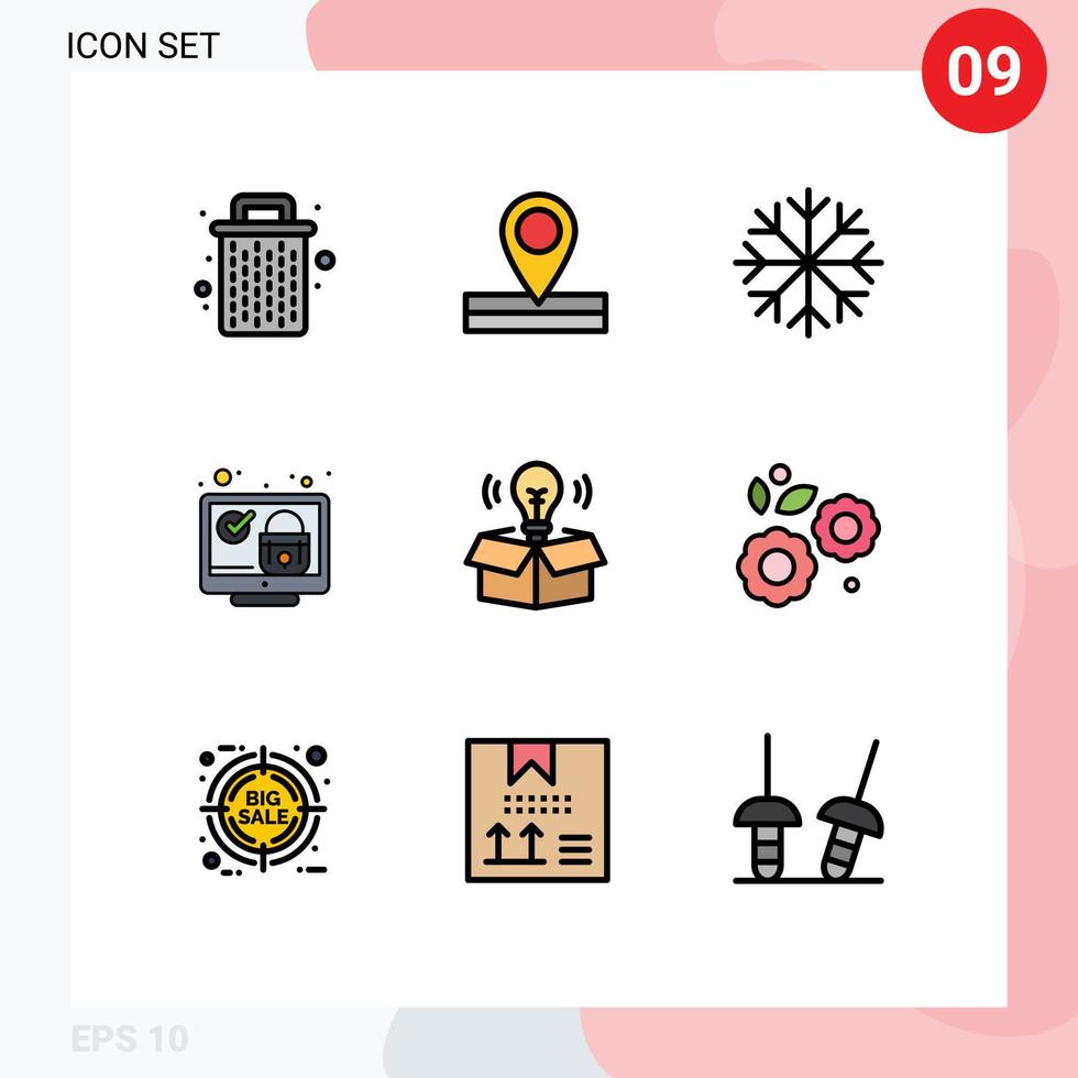 9 iconos creativos signos y símbolos modernos de la caja de ideas sistema de seguridad de nieve elementos de diseño vectorial editables vector
