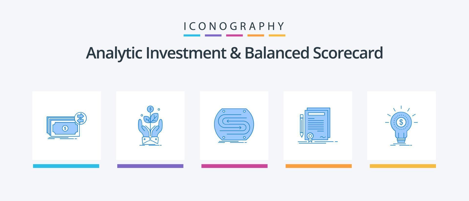 Analytic Investment And Balanced Scorecard Blue 5 Icon Pack Including contract. business. plant. pitch. convergence. Creative Icons Design vector