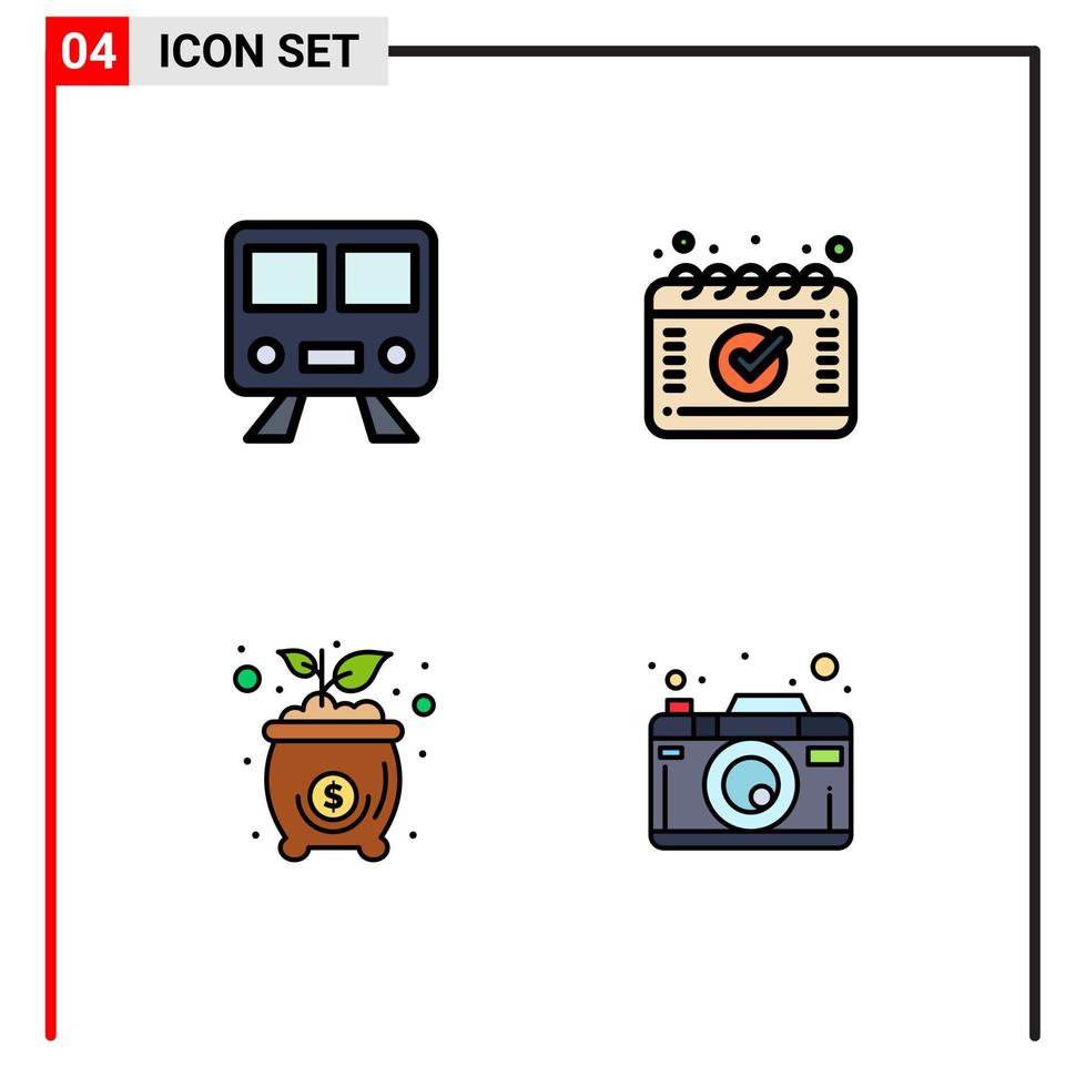 4 iconos creativos, signos y símbolos modernos de mapas, inversión, tren, horario, cámara, editable, vector, diseño, elementos vector