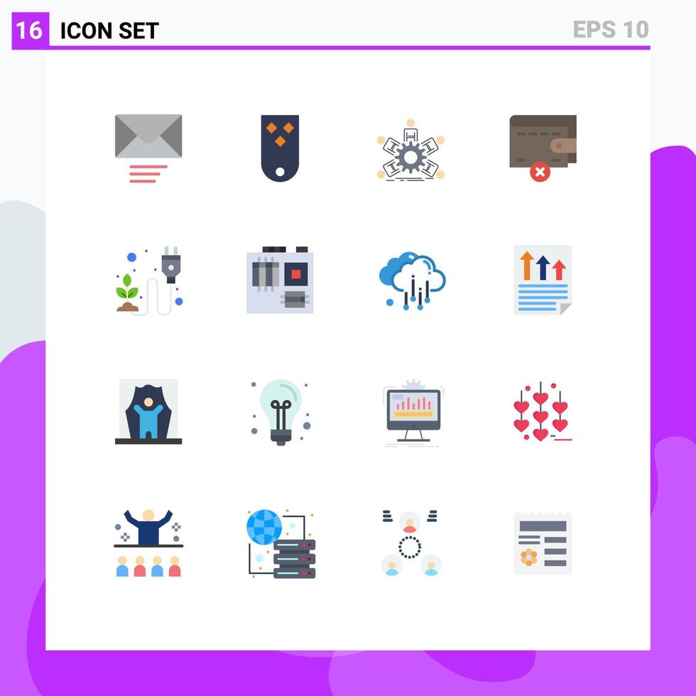 Group of 16 Flat Colors Signs and Symbols for electricity wallet team money teamwork Editable Pack of Creative Vector Design Elements