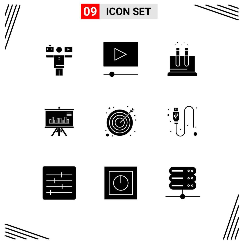 Set of 9 Modern UI Icons Symbols Signs for target arrow test business project Editable Vector Design Elements