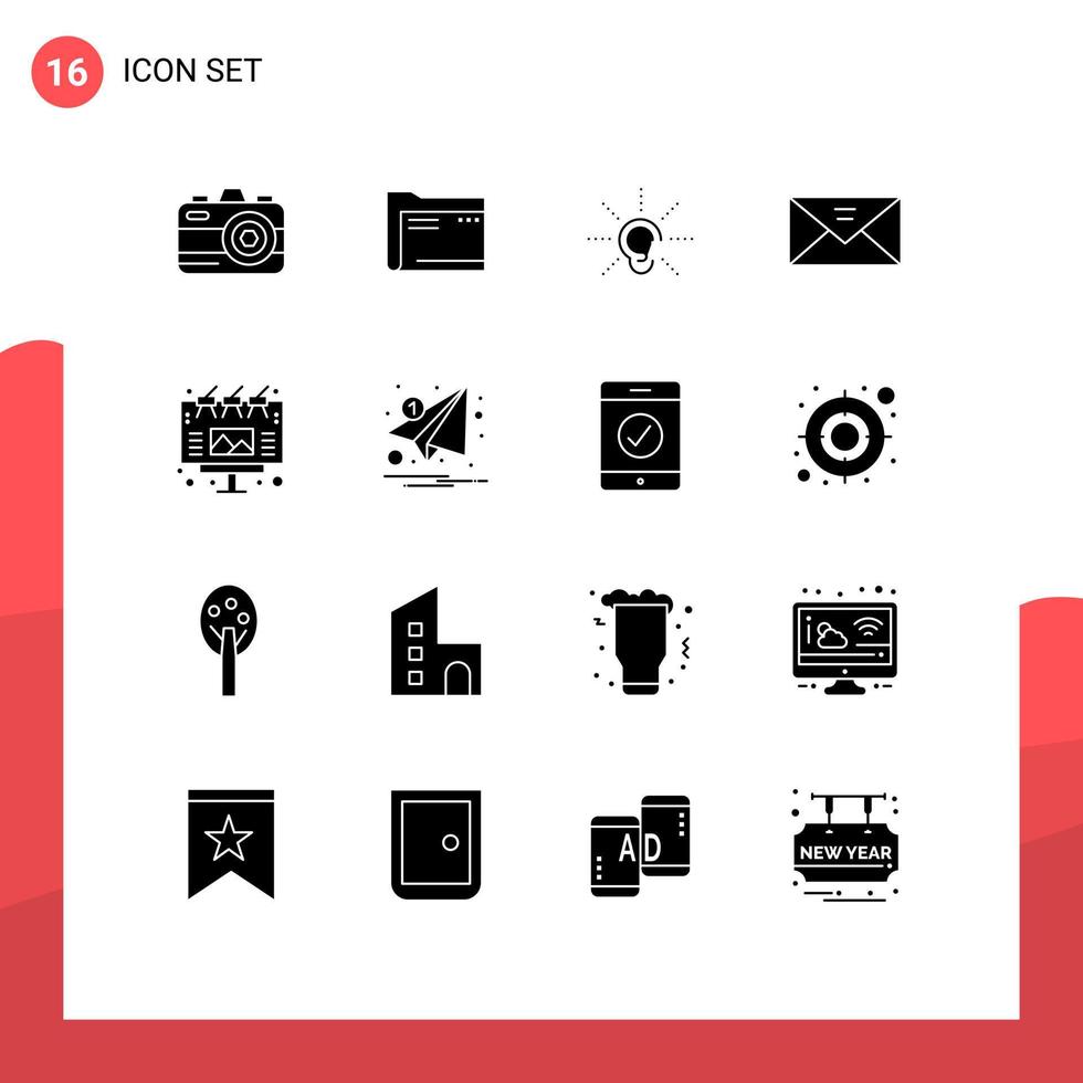 Pictogram Set of 16 Simple Solid Glyphs of mail envelope file listen hear Editable Vector Design Elements