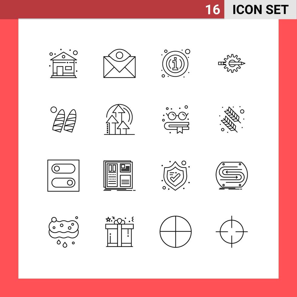 Group of 16 Outlines Signs and Symbols for production development about design content Editable Vector Design Elements