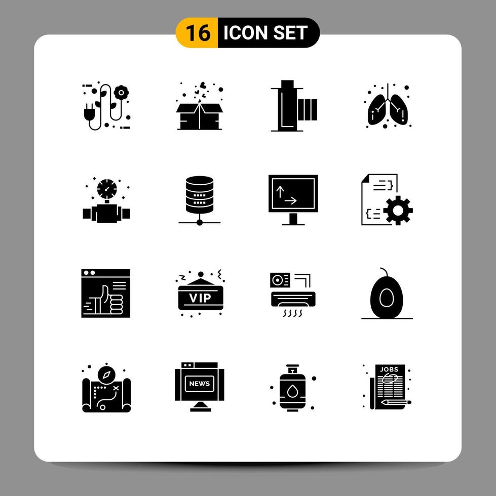 Stock Vector Icon Pack of 16 Line Signs and Symbols for gauge lungs cinema health reel Editable Vector Design Elements