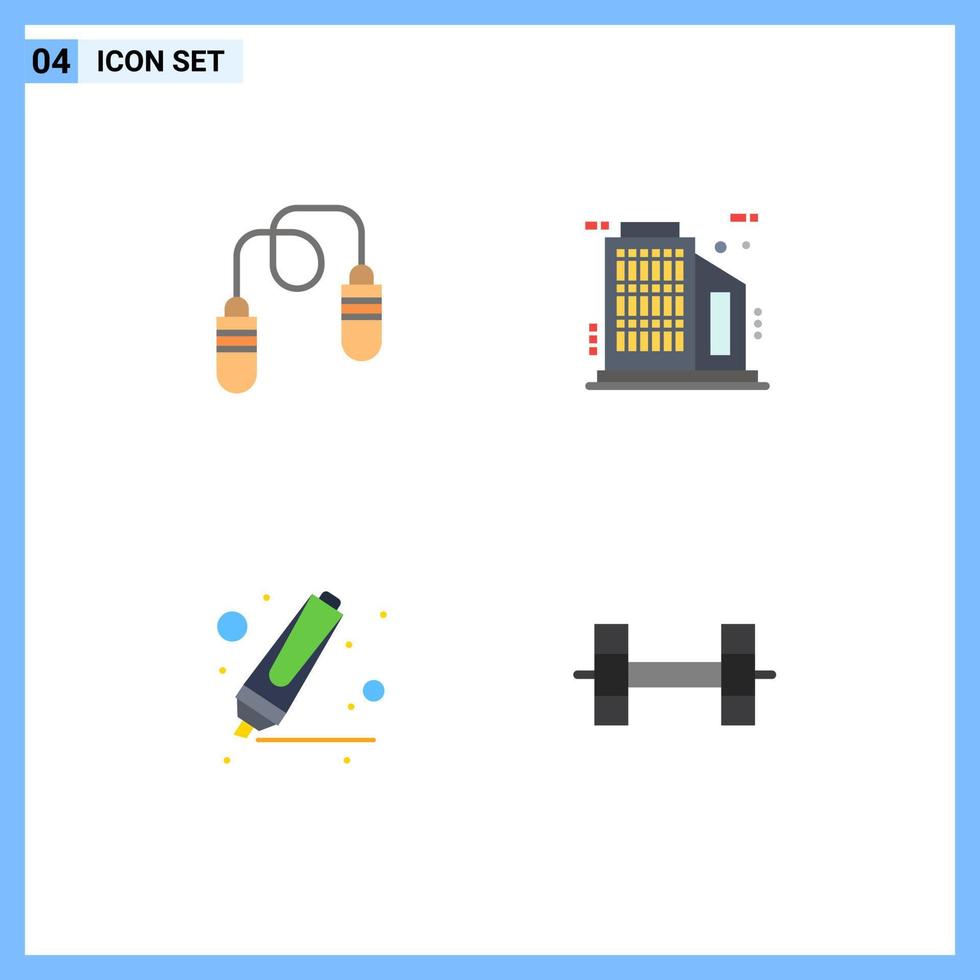 4 User Interface Flat Icon Pack of modern Signs and Symbols of exercise marker jumping skyscraper weightlifting Editable Vector Design Elements