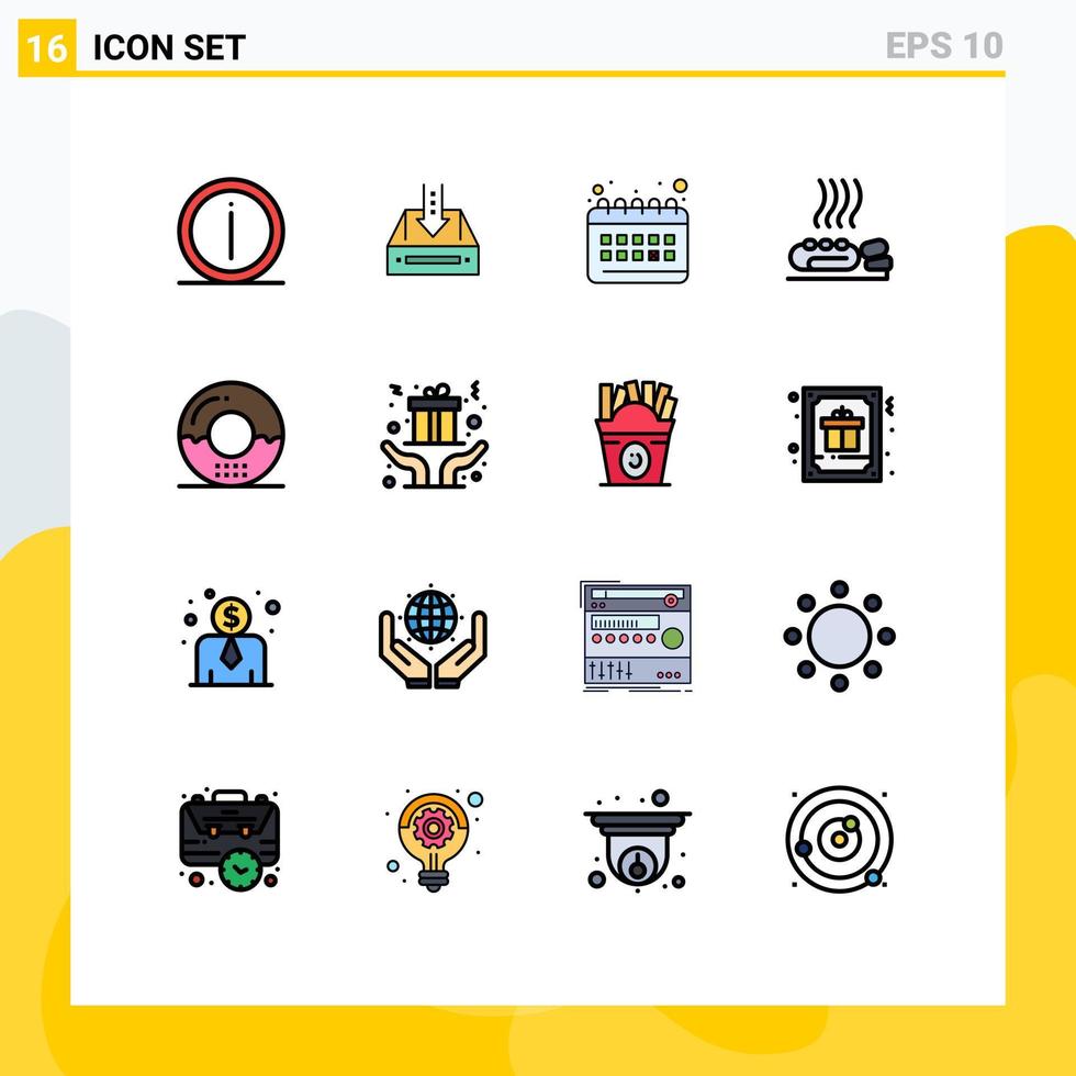 16 User Interface Flat Color Filled Line Pack of modern Signs and Symbols of heat care document routine clock Editable Creative Vector Design Elements