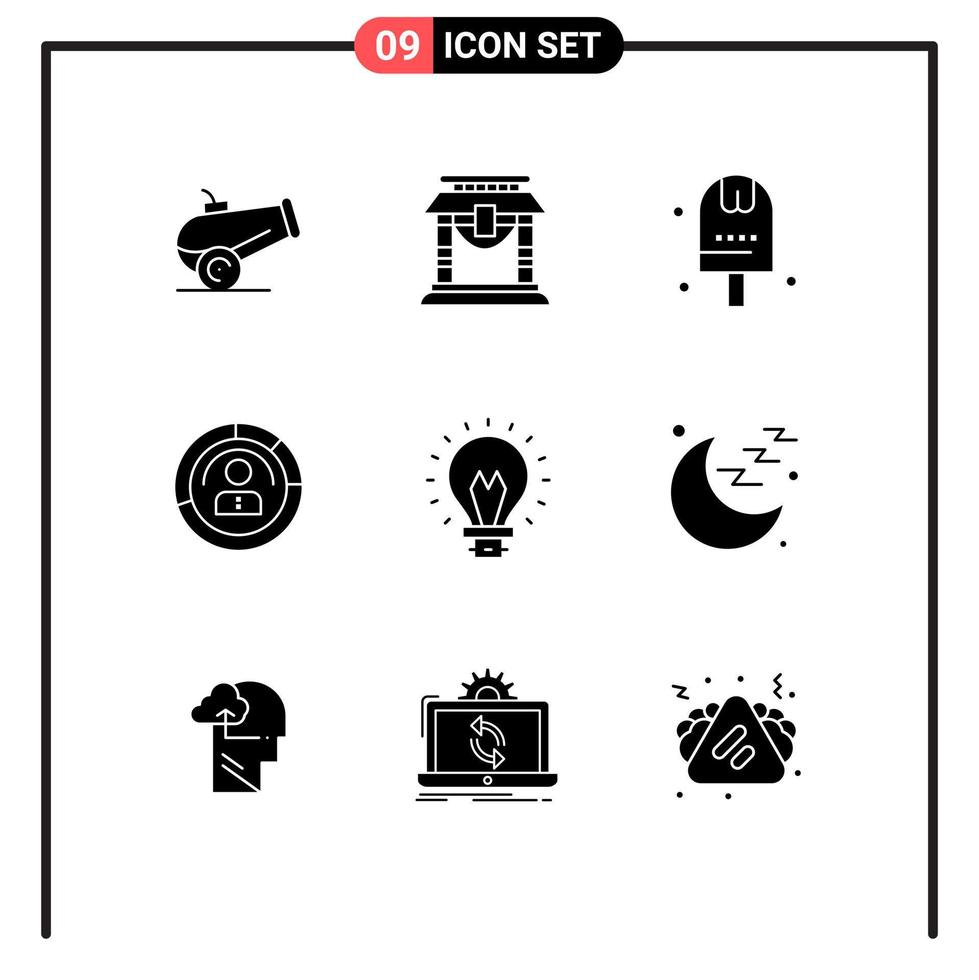 Mobile Interface Solid Glyph Set of 9 Pictograms of user personal food people features Editable Vector Design Elements