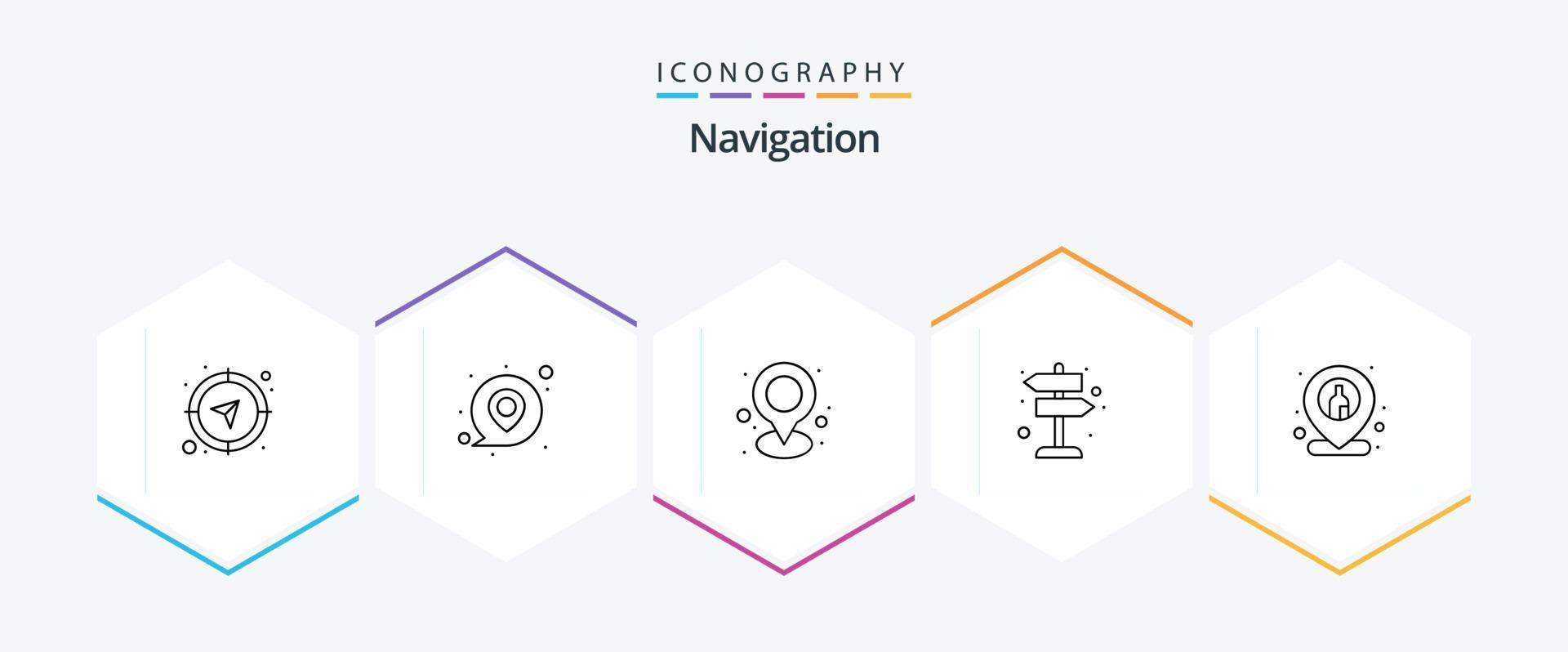 Navigation 25 Line icon pack including left right. sign. location. direction. map vector