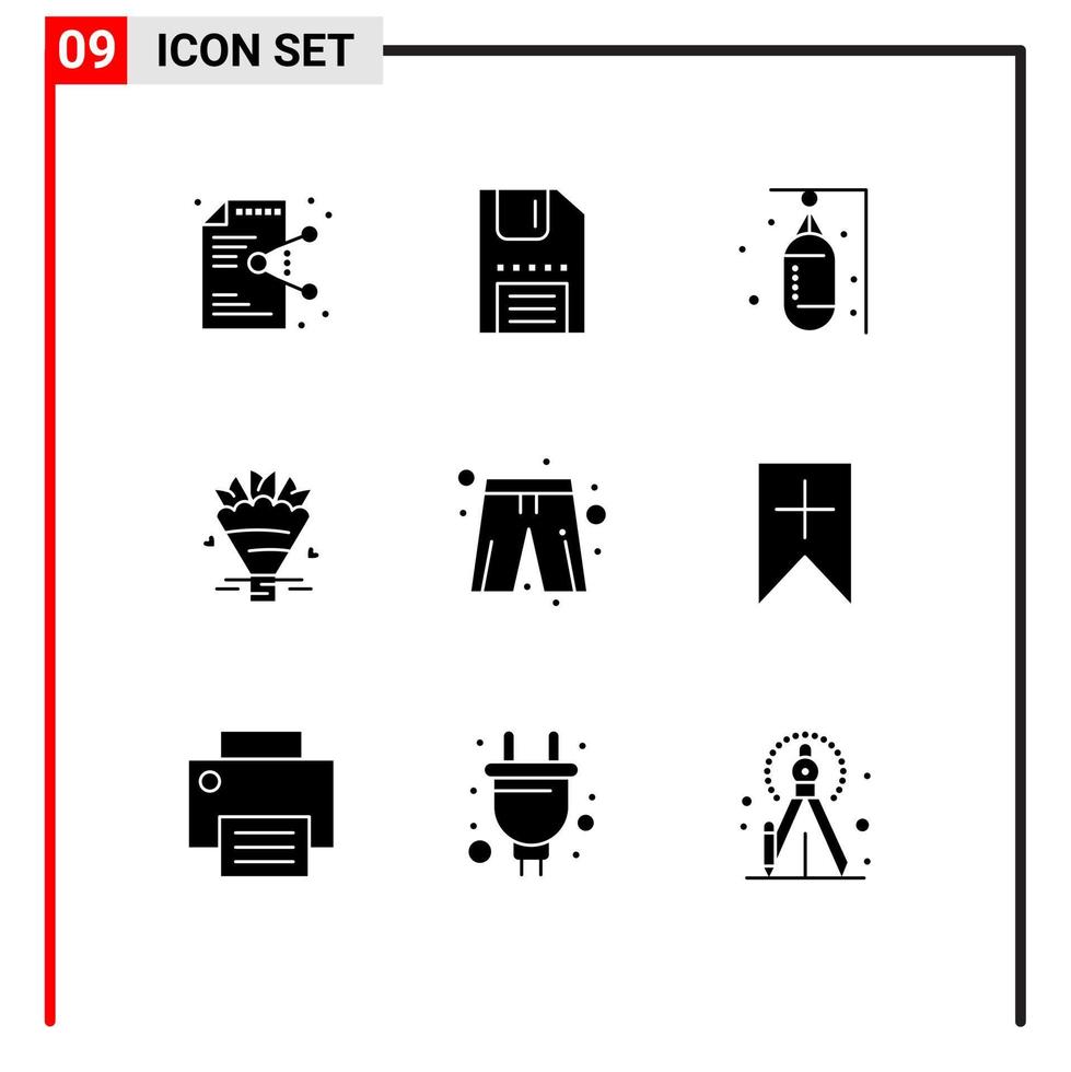 Modern Set of 9 Solid Glyphs and symbols such as flowers beauty interface sports punching Editable Vector Design Elements