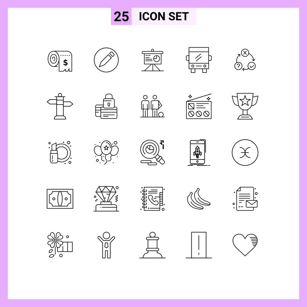 Stock Vector Icon Pack of 25 Line Signs and Symbols for flow travel presentation transport bus Editable Vector Design Elements