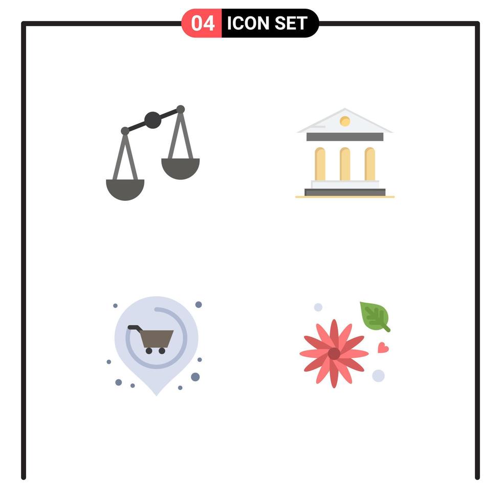 Pack of 4 creative Flat Icons of balance real university court flower Editable Vector Design Elements