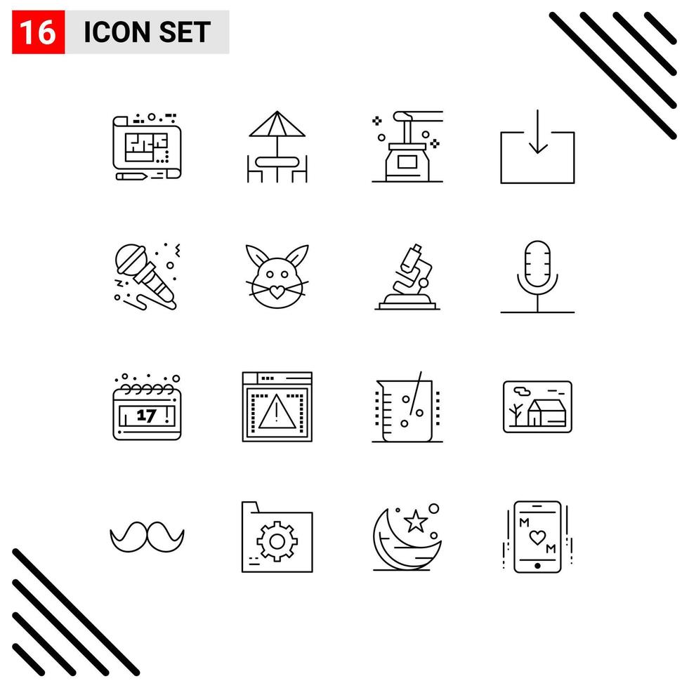 Editable Vector Line Pack of 16 Simple Outlines of microphone enter table arrow spa Editable Vector Design Elements