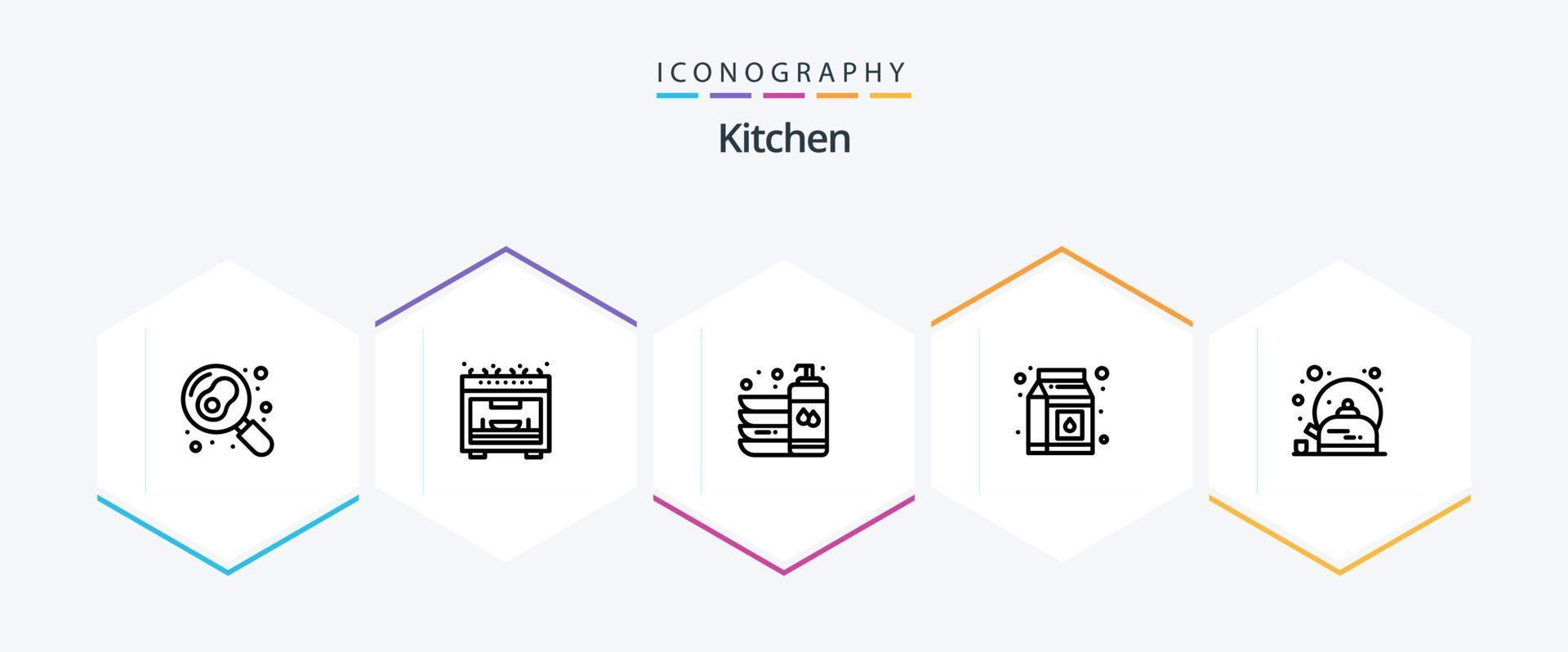 Kitchen 25 Line icon pack including tea. breakfast. clean. pack. milk vector
