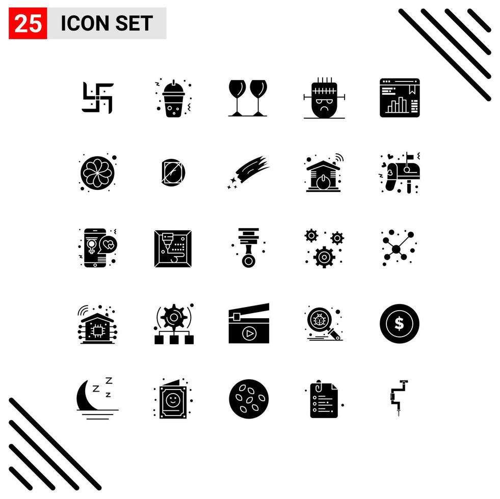 Pictogram Set of 25 Simple Solid Glyphs of graph chart glasses mask horror Editable Vector Design Elements