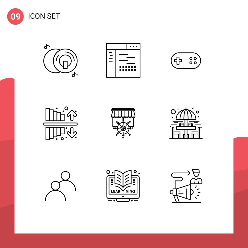 Universal Icon Symbols Group of 9 Modern Outlines of shop investment source income plus Editable Vector Design Elements