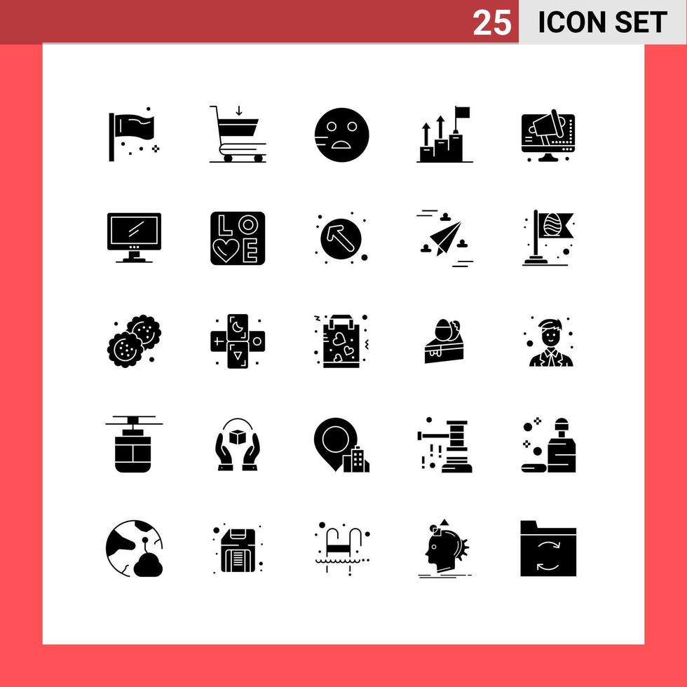 25 User Interface Solid Glyph Pack of modern Signs and Symbols of conference mission sad marketing business Editable Vector Design Elements