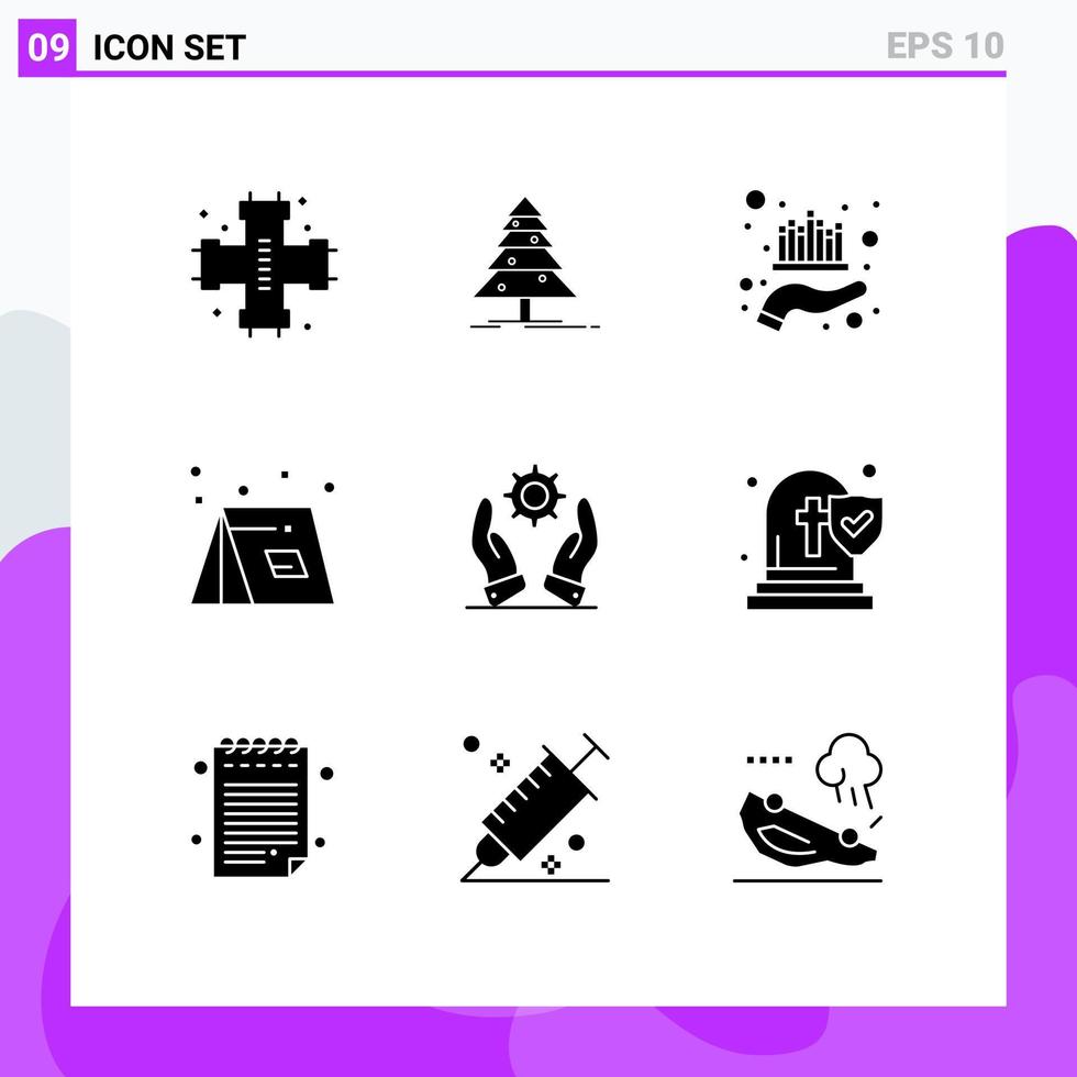 Set of 9 Modern UI Icons Symbols Signs for tent campfire x mas camp market Editable Vector Design Elements