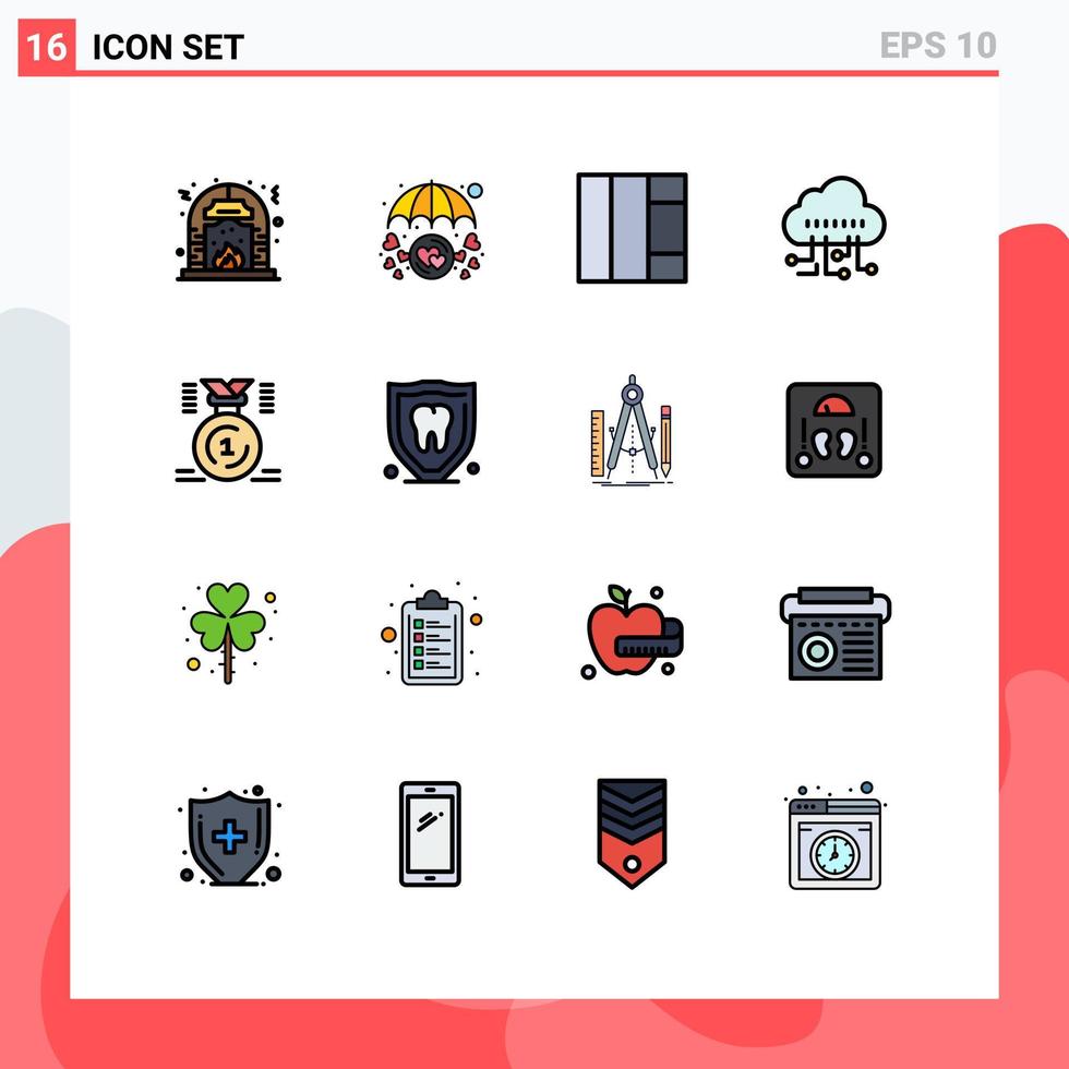 conjunto de 16 iconos de ui modernos símbolos signos para la tecnología de protección de premios de posición datos elementos de diseño de vectores creativos editables