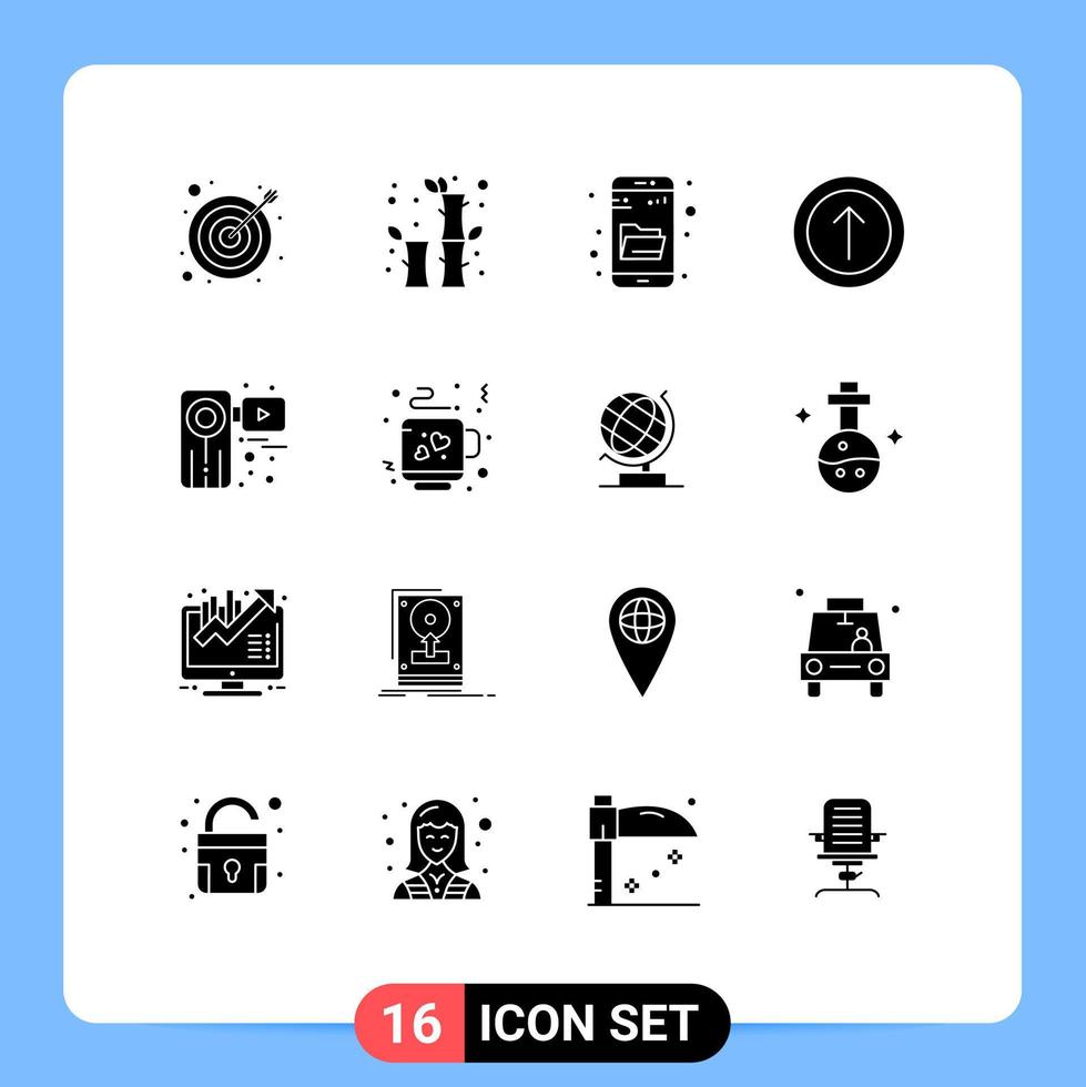 Set of 16 Modern UI Icons Symbols Signs for recorder movie explore camera arrow Editable Vector Design Elements