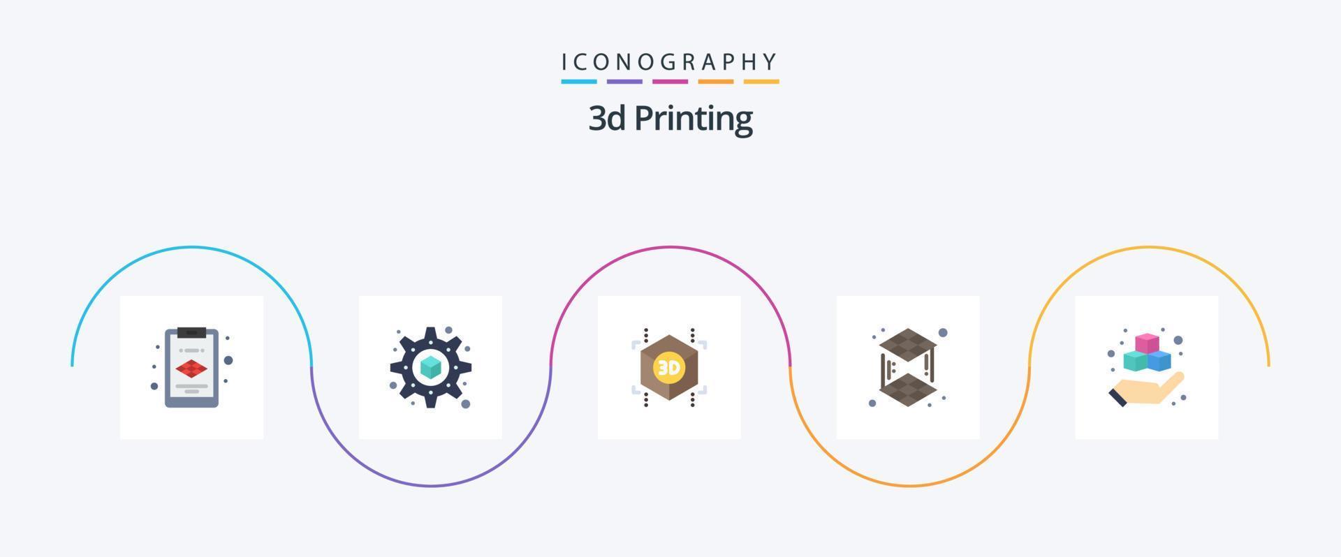 3d Printing Flat 5 Icon Pack Including product. printing. printing. box. printing vector