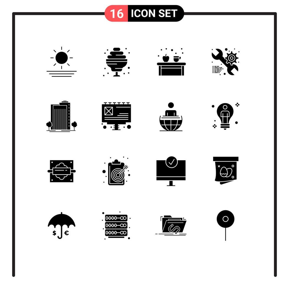 Set of 16 Modern UI Icons Symbols Signs for plant building drink gear setting Editable Vector Design Elements