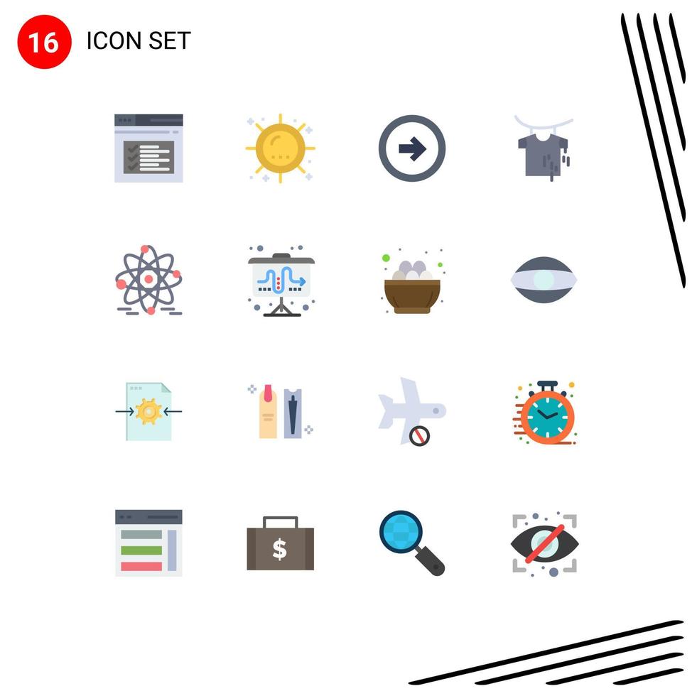 16 Thematic Vector Flat Colors and Editable Symbols of hanging clothes sunlight right user Editable Pack of Creative Vector Design Elements