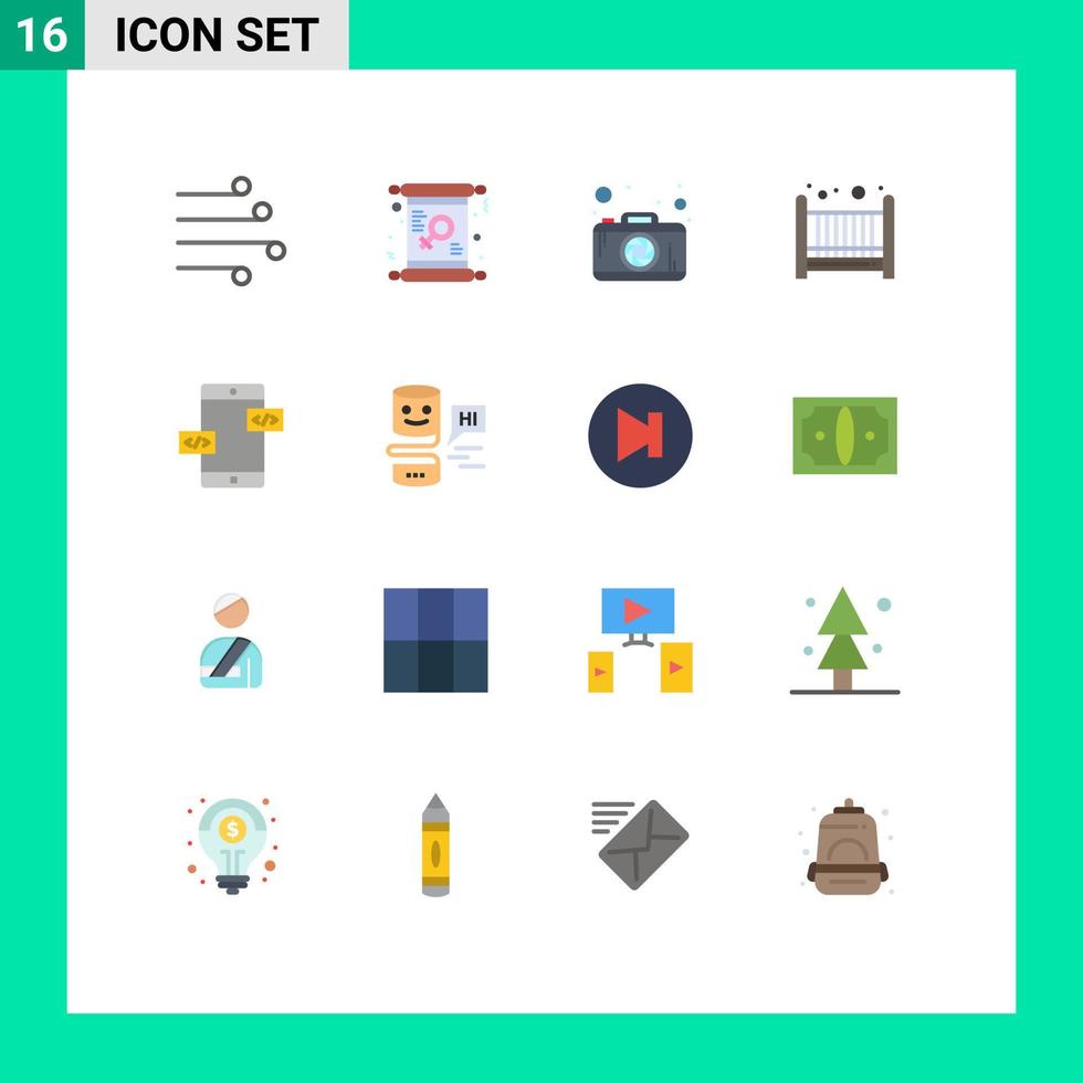 Set of 16 Modern UI Icons Symbols Signs for arrows cradle invite bad photography Editable Pack of Creative Vector Design Elements