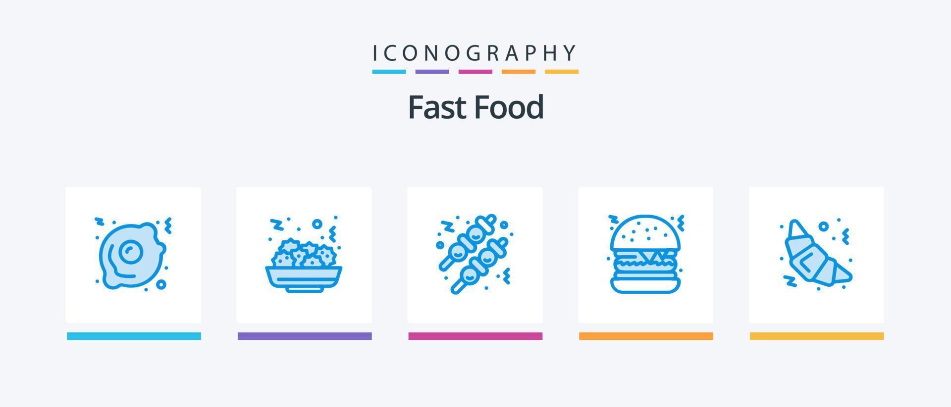 Fast Food Blue 5 Icon Pack Including . meatball. food. croissant. Creative Icons Design vector