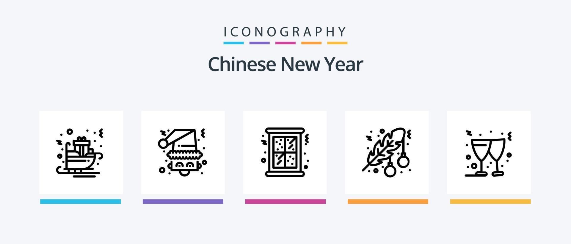 paquete de iconos de la línea 5 del año nuevo chino que incluye celebrar. año. luna. nuevo. loto. diseño de iconos creativos vector