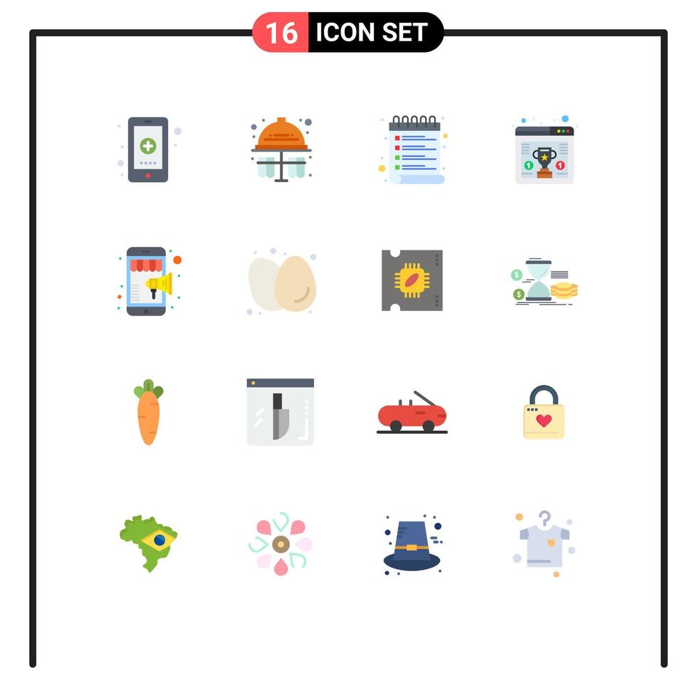 Set of 16 Vector Flat Colors on Grid for online trophy hard hat seo check list Editable Pack of Creative Vector Design Elements
