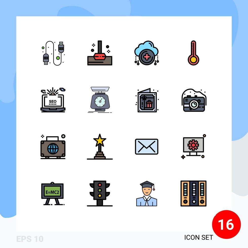 Modern Set of 16 Flat Color Filled Lines and symbols such as web setting new laptop weather Editable Creative Vector Design Elements