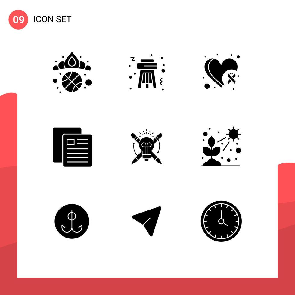 Set of 9 Modern UI Icons Symbols Signs for light success cancer school school Editable Vector Design Elements