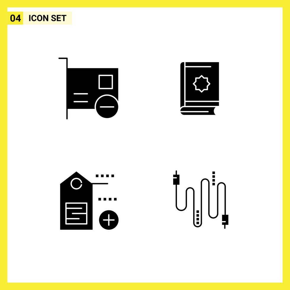 4 Creative Icons Modern Signs and Symbols of card star hardware book label Editable Vector Design Elements