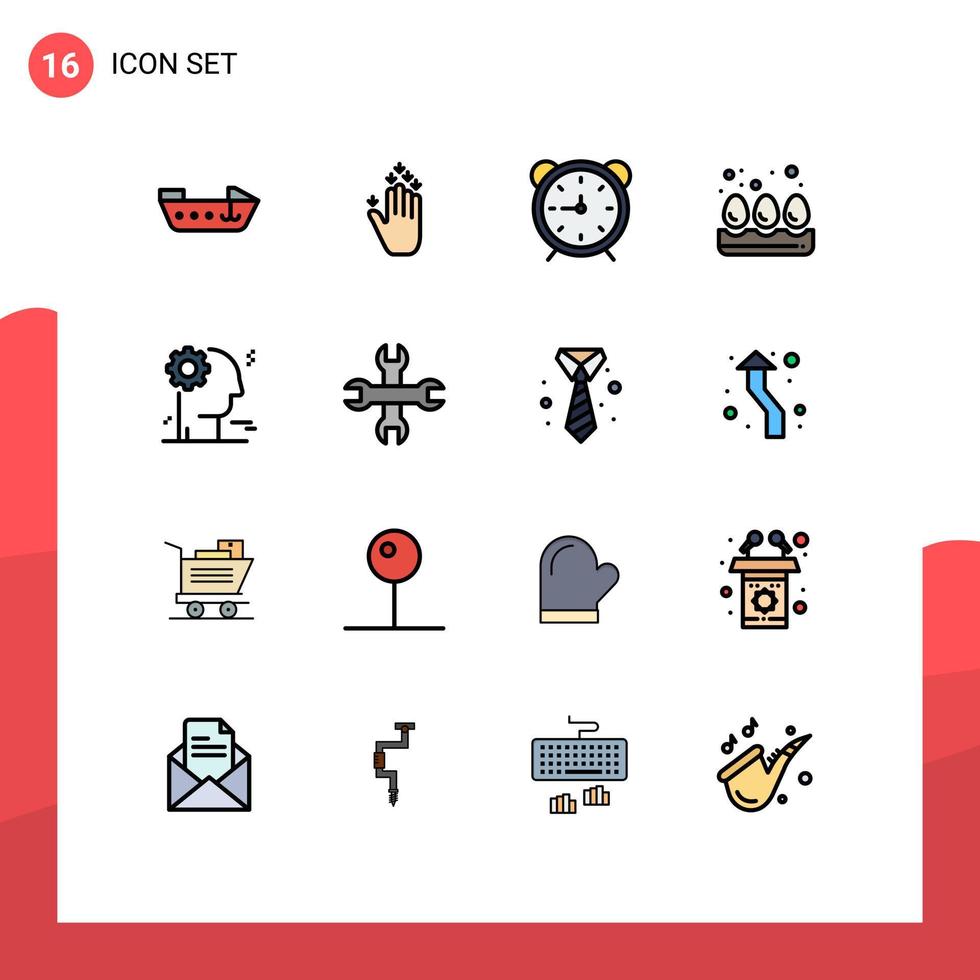 Universal Icon Symbols Group of 16 Modern Flat Color Filled Lines of business brain stopwatch eggs breakfast Editable Creative Vector Design Elements