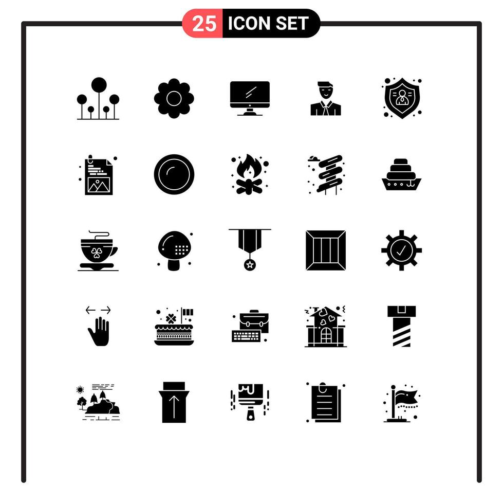 Set of 25 Modern UI Icons Symbols Signs for action teacher monitor student man Editable Vector Design Elements