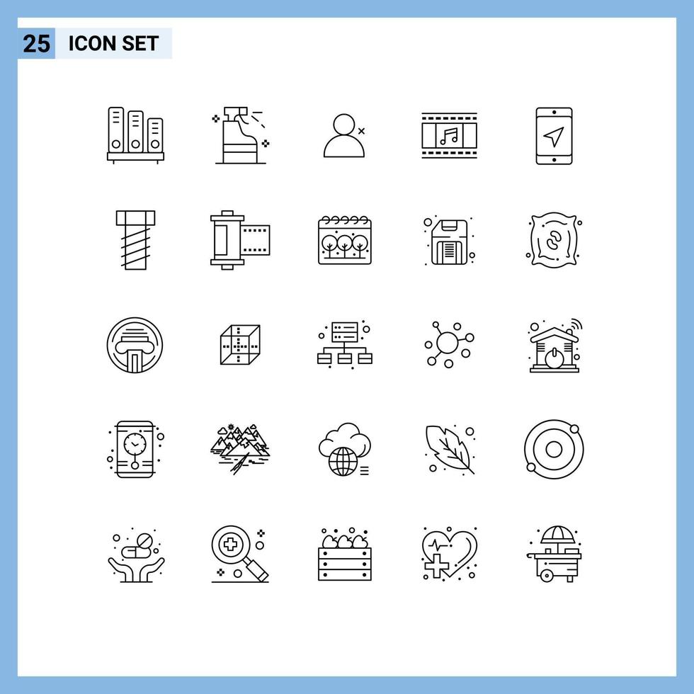 25 Universal Lines Set for Web and Mobile Applications location filmstrip product film reel animation Editable Vector Design Elements