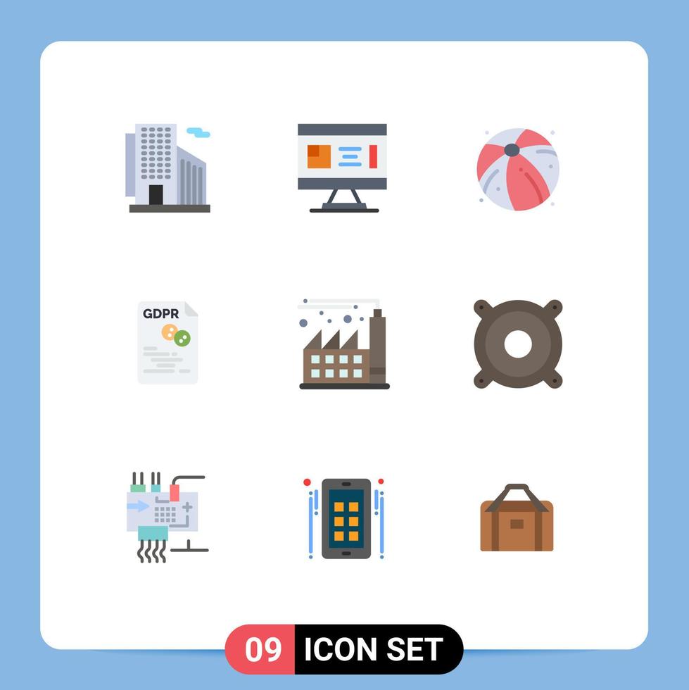 Pack of 9 Modern Flat Colors Signs and Symbols for Web Print Media such as digital gdpr planning file data Editable Vector Design Elements