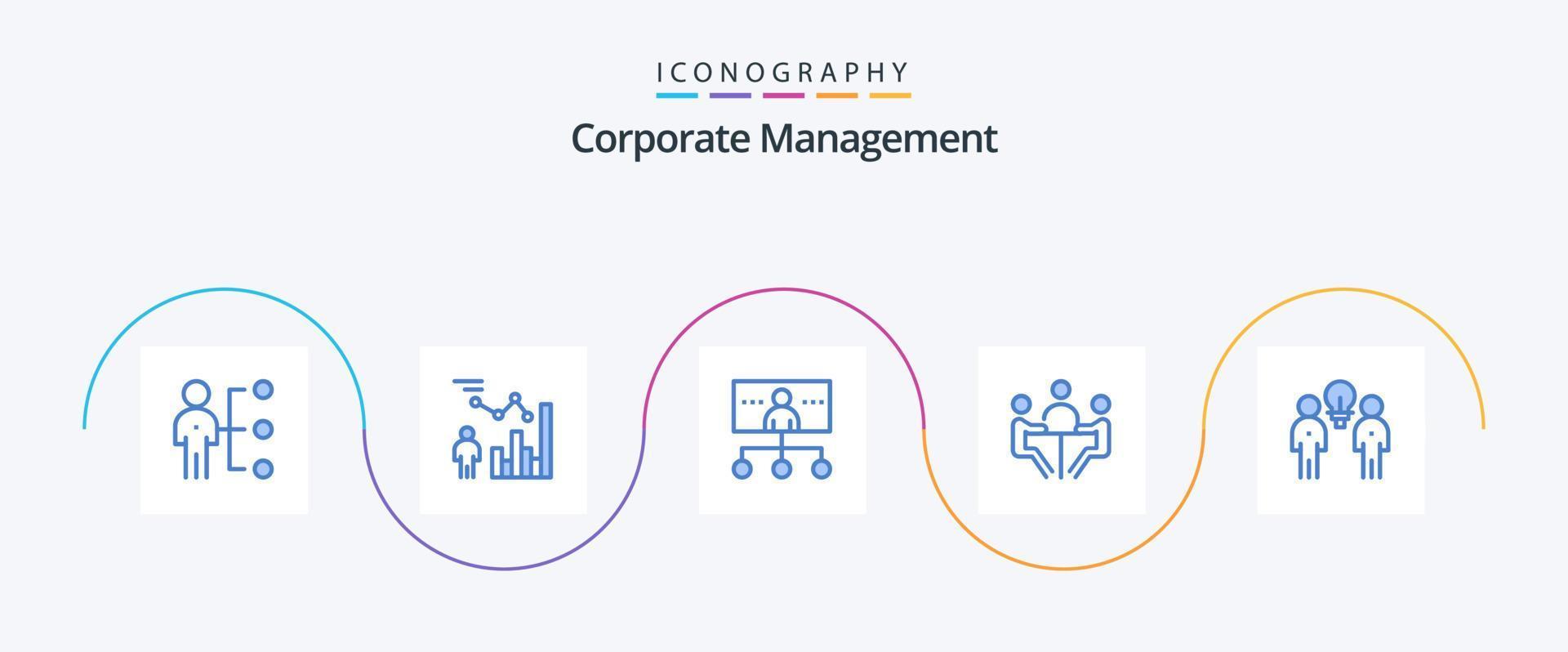 paquete de iconos azul 5 de administración corporativa que incluye conferencia. negocio. gestión. organización. liderazgo vector