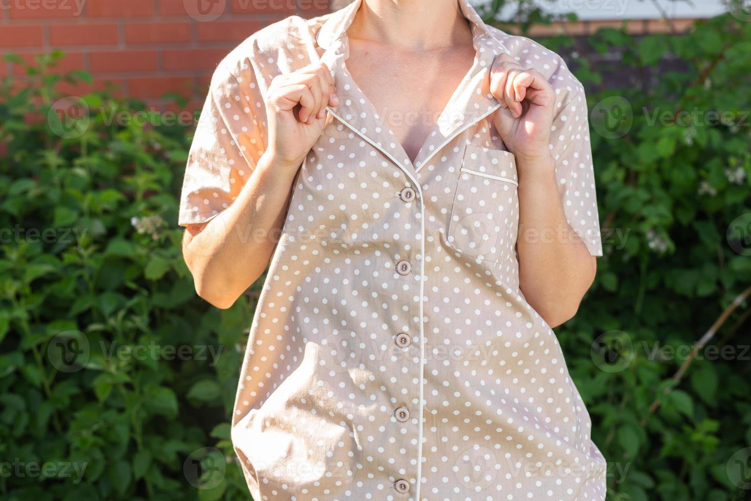 Close-up detail and fabric texture of a pajama. Homewear, sleepwear, shopping and sale photo